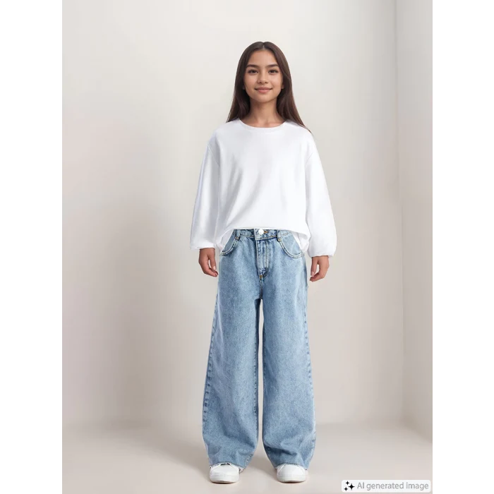 LCW Kids Mavi Wideleg Kız Çocuk Jean Pantolon