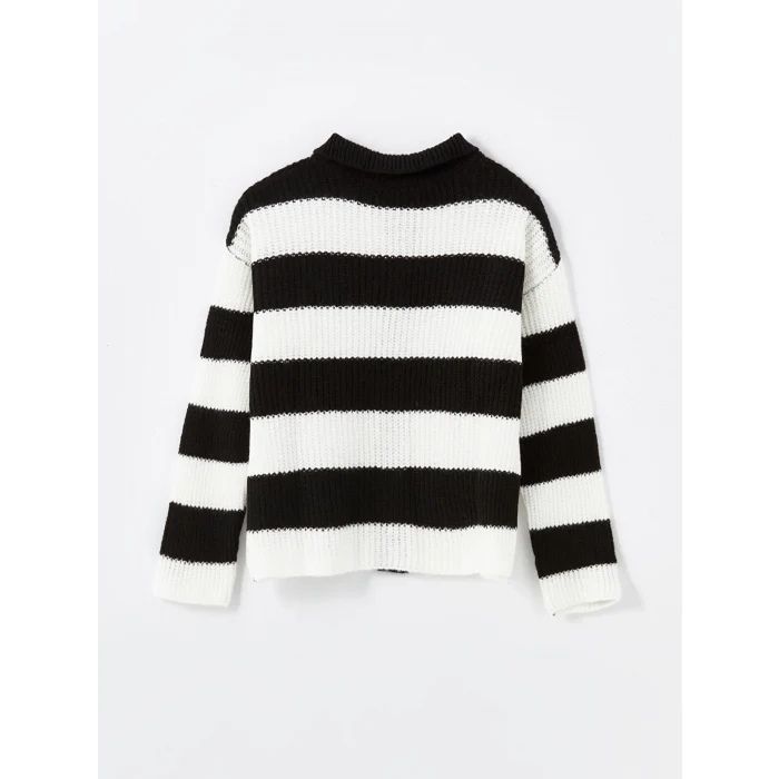 LCW Kids Siyah Polo Yaka Kız Çocuk Triko Hırka