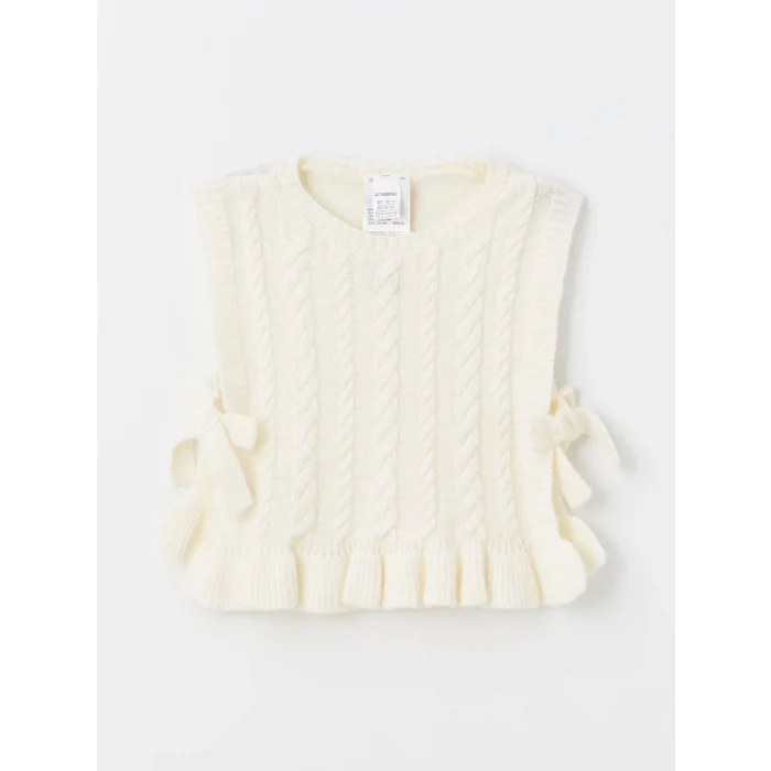 LCW Kids Ekru Bisiklet Yaka Triko Kız Çocuk Süveter