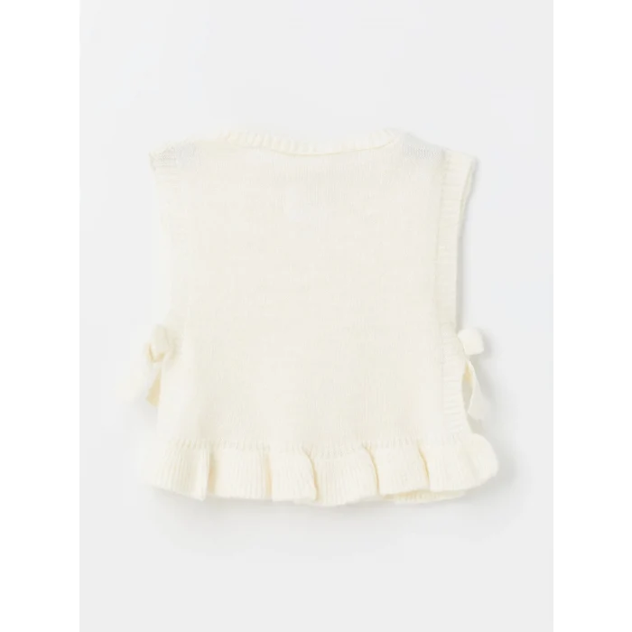 LCW Kids Ekru Bisiklet Yaka Triko Kız Çocuk Süveter