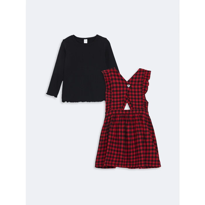 LCW Kids Siyah Yılbaşı Temalı Kız Çocuk Bluz ve Salopet Takım 2li Takım