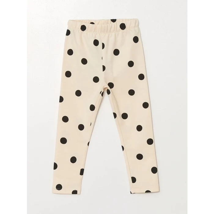 LCW Kids Ekru Beli Lastikli Puantiyeli Kız Çocuk Tayt 2li