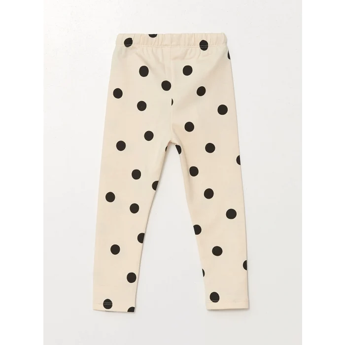 LCW Kids Ekru Beli Lastikli Puantiyeli Kız Çocuk Tayt 2li