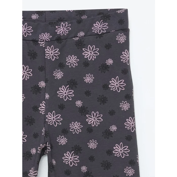 LCW Kids Antrasit Beli Lastikli Çiçekli İspanyol Paça Kız Çocuk Tayt