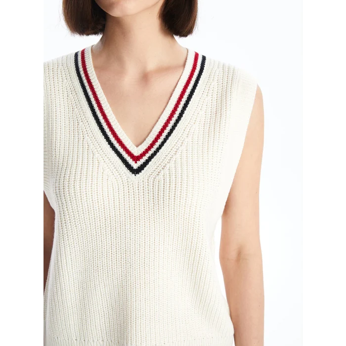 XSIDE Bej Kadın V Yaka Düz Triko Süveter