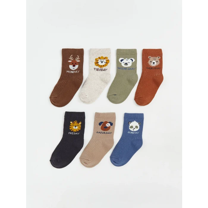 LCW Kids Kahverengi Baskılı Erkek Çocuk Soket Çorap 7li