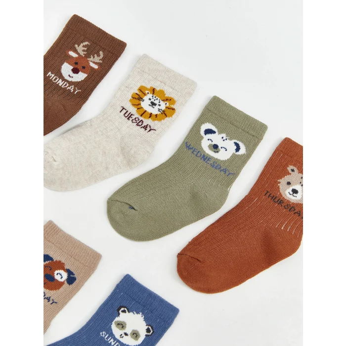 LCW Kids Kahverengi Baskılı Erkek Çocuk Soket Çorap 7li