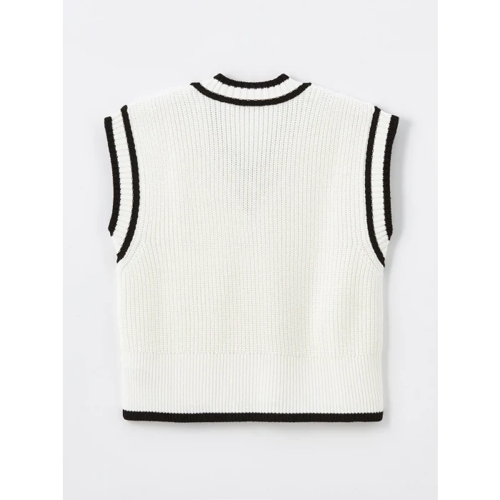 LCW Vision Ekru Kadın V Yaka Düz Triko Süveter