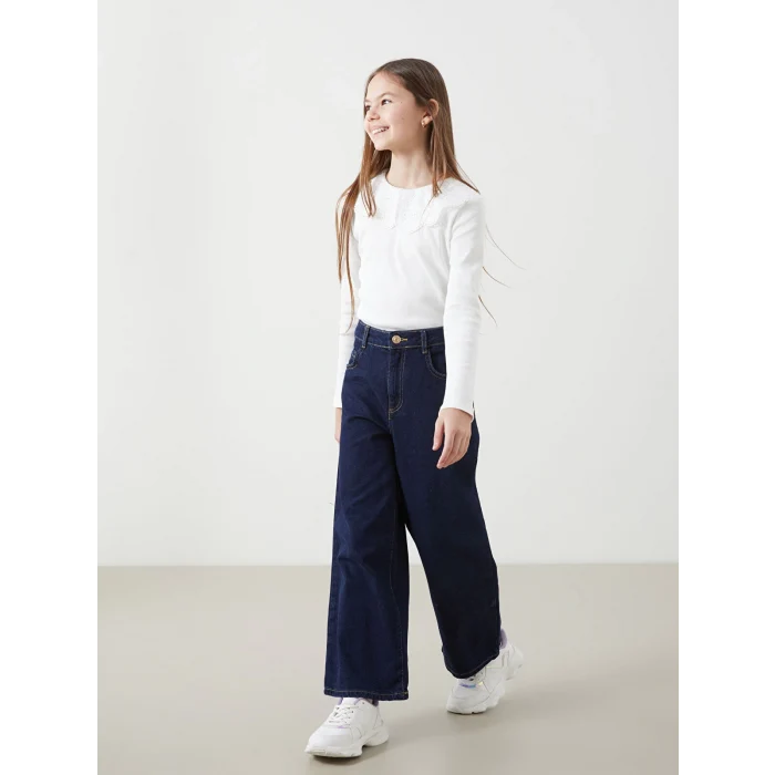LCW Kids Indigo Beli Ayarlanabilir Lastikli Kız Çocuk Jean Pantolon