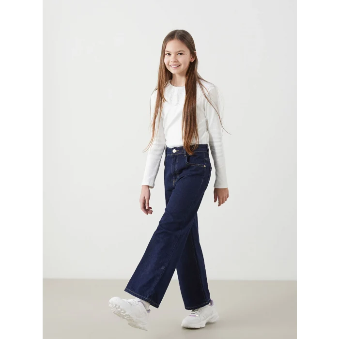 LCW Kids Indigo Beli Ayarlanabilir Lastikli Kız Çocuk Jean Pantolon