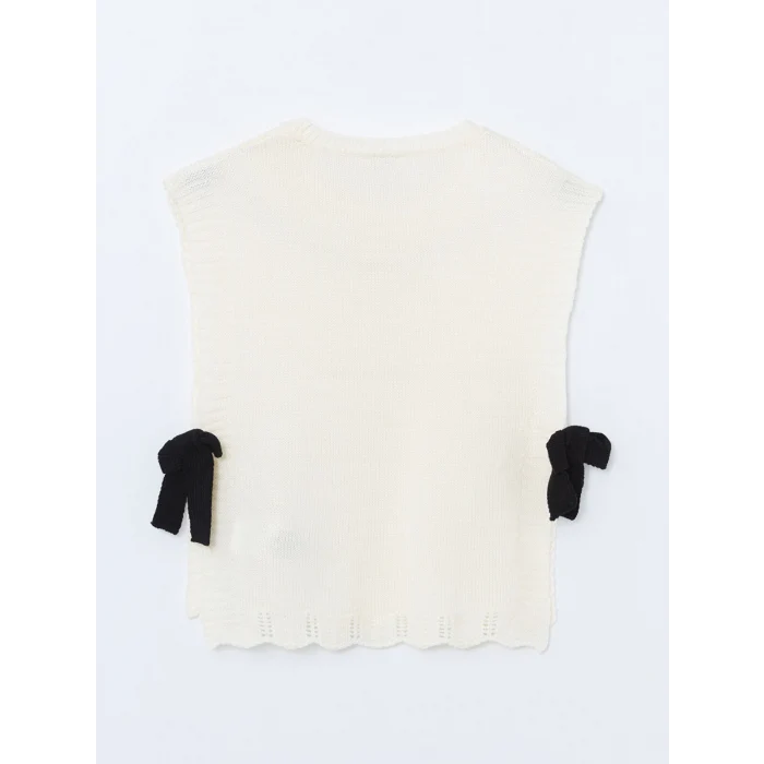 LCW Kids Ekru Bisiklet Yaka Kız Çocuk Triko Süveter