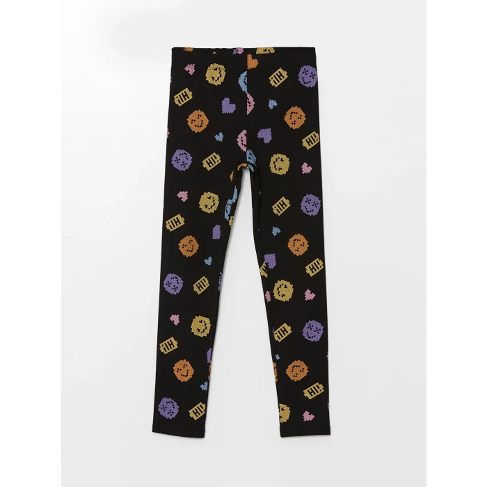 LCW Kids Siyah Beli Lastikli Desenli Kız Çocuk Tayt