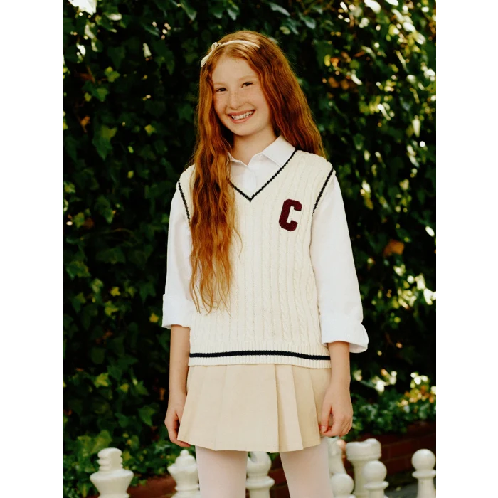 LCW Kids Ekru V Yaka Kız Çocuk Triko Süveter