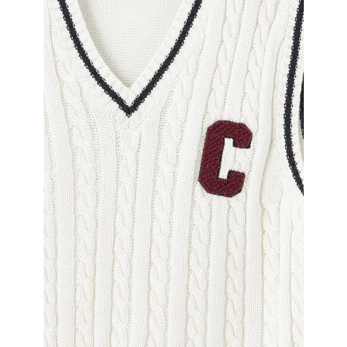 LCW Kids Ekru V Yaka Kız Çocuk Triko Süveter