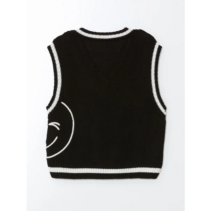 LCW Kids Siyah V Yaka Kız Çocuk Triko Süveter