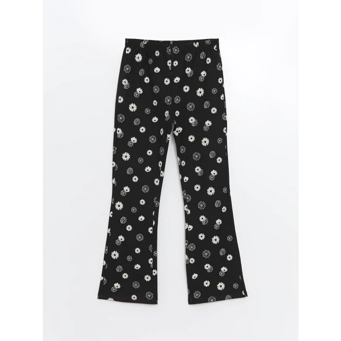 LCW Kids Siyah Beli Lastikli Çiçekli Kız Çocuk Tayt