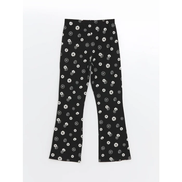 LCW Kids Siyah Beli Lastikli Çiçekli Kız Çocuk Tayt