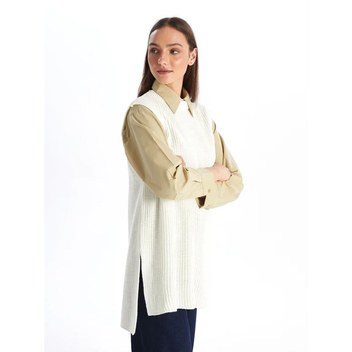 LCW Modest Bej Kadın Bisiklet Yaka Düz Triko Süveter