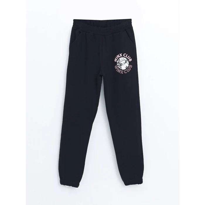 LCW Kids Siyah Beli Lastikli Baskılı Kız Çocuk Eşofman Altı