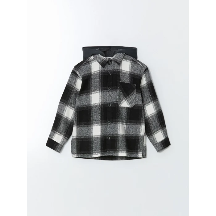 LCW Kids Antrasit Kapüşonlu Ekose Erkek Çocuk Gömlek Ceket