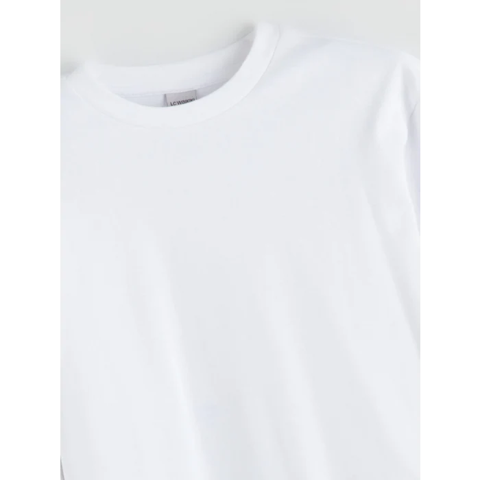 LCW Kids Beyaz Bisiklet Yaka Erkek Çocuk Tişört