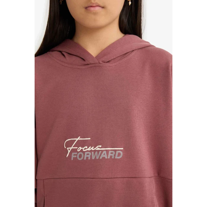 Defacto F2794A8BR343 Bordo Kız Çocuk Oversize Geniş Kalıp Kapüşonlu Sırt Baskılı Sweatshirt