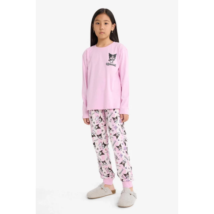 Defacto F7358A8PR66 Mor Kız Çocuk Kuromi Pijama Takımı Uzun Kollu Üst Uzun Alt