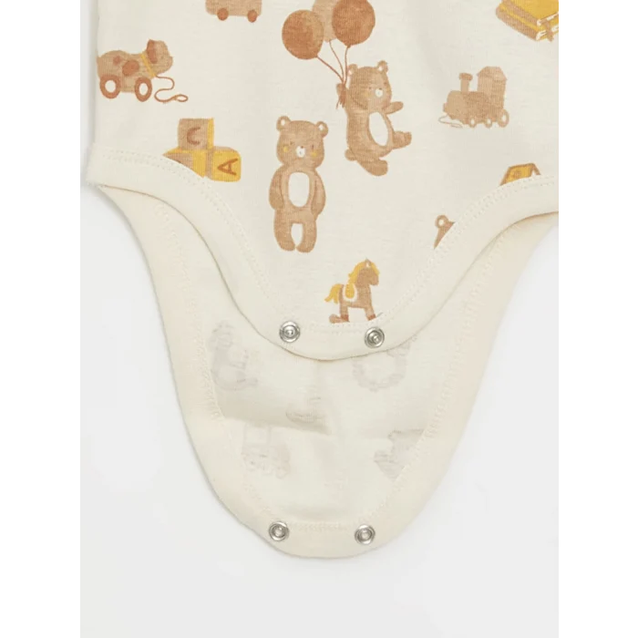 LCW baby Ekru Bisiklet Yaka Baskılı Erkek Bebek Çıtçıtlı Bodysuit 2li
