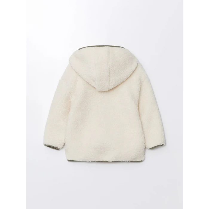 LCW Kids Bej Kapüşonlu Pelüş Erkek Çocuk Fermuarlı Sweatshirt