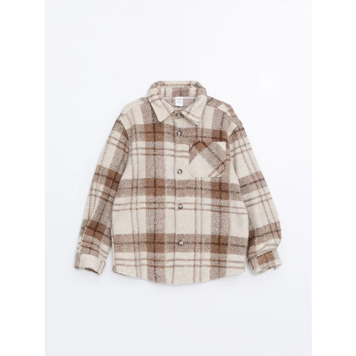 LCW Kids Bej Uzun Kollu Ekose Desenli Erkek Çocuk Oduncu Gömlek