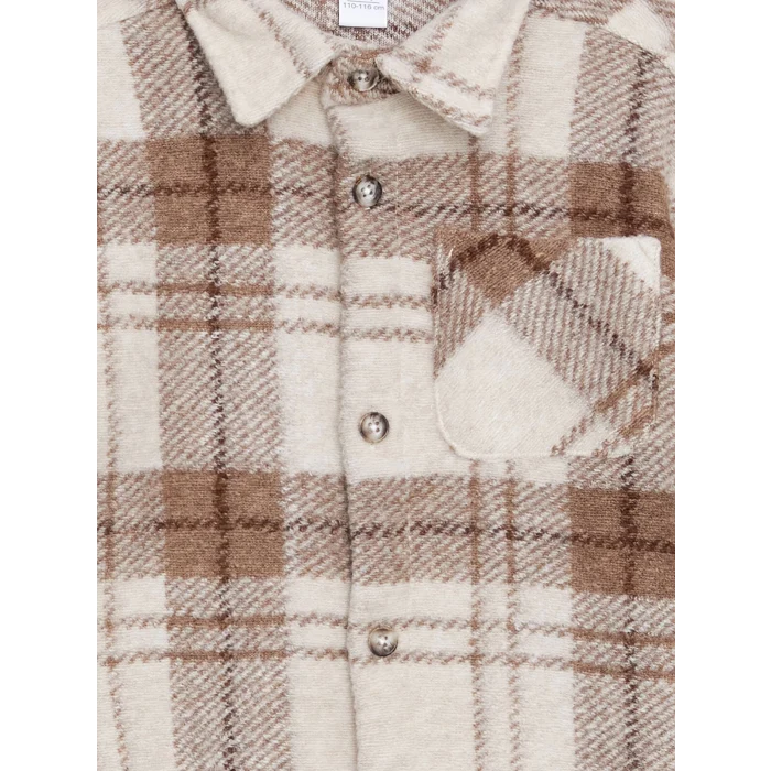 LCW Kids Bej Uzun Kollu Ekose Desenli Erkek Çocuk Oduncu Gömlek