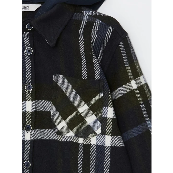 LCW Kids Lacivert Kapüşonlu Ekose Erkek Çocuk Gömlek Ceket