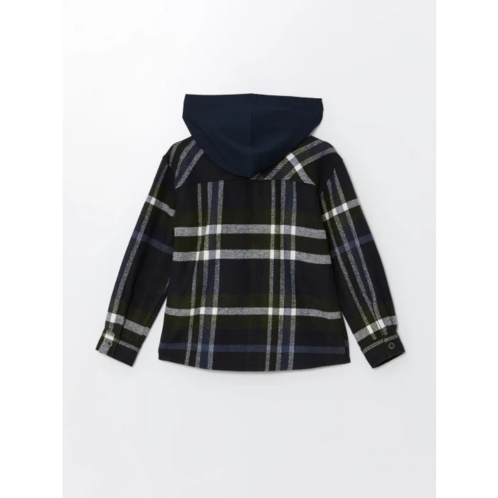 LCW Kids Lacivert Kapüşonlu Ekose Erkek Çocuk Gömlek Ceket