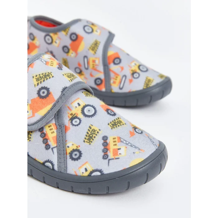 LCW STEPS Gri Baskılı Cırt Cırtlı Erkek Çocuk Panduf