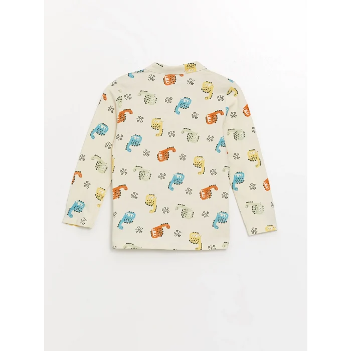 LCW baby Ekru Polo Yaka Uzun Kollu Baskılı Erkek Bebek Pijama Takımı