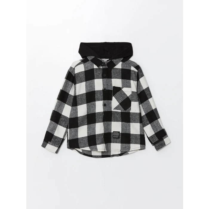 LCW Kids Siyah Kapüşonlu Ekose Erkek Çocuk Gömlek Ceket