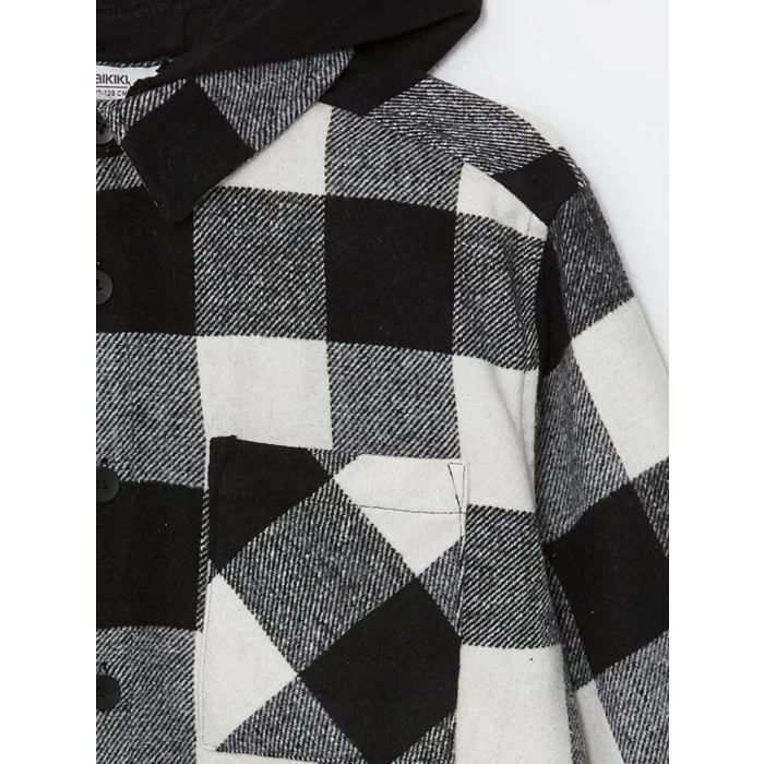 LCW Kids Siyah Kapüşonlu Ekose Erkek Çocuk Gömlek Ceket