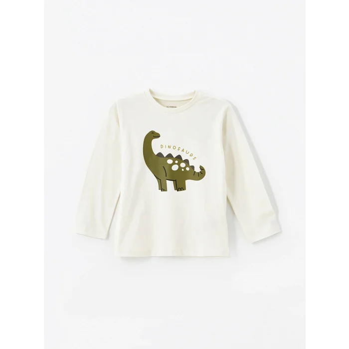 LCW Kids Bej Bisiklet Yaka Kısa Kollu Baskılı Erkek Çocuk Tişört 2li