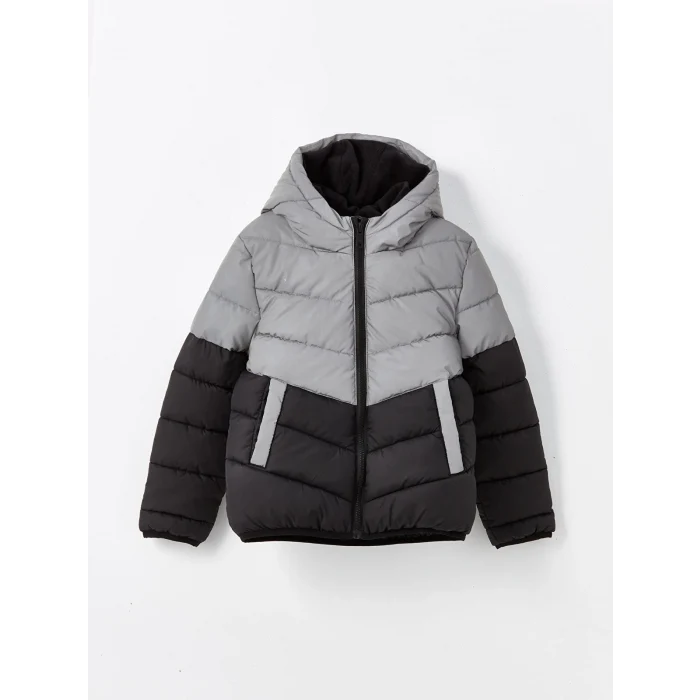 LCW Kids Gri Kapüşonlu Reflektör Detaylı Erkek Çocuk Şişme Mont