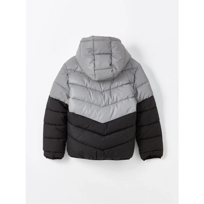 LCW Kids Gri Kapüşonlu Reflektör Detaylı Erkek Çocuk Şişme Mont