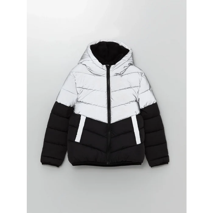 LCW Kids Gri Kapüşonlu Reflektör Detaylı Erkek Çocuk Şişme Mont