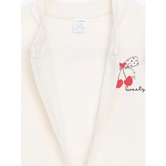 LCW Kids Ekru Bisiklet Yaka Baskılı Kız Çocuk Yelek