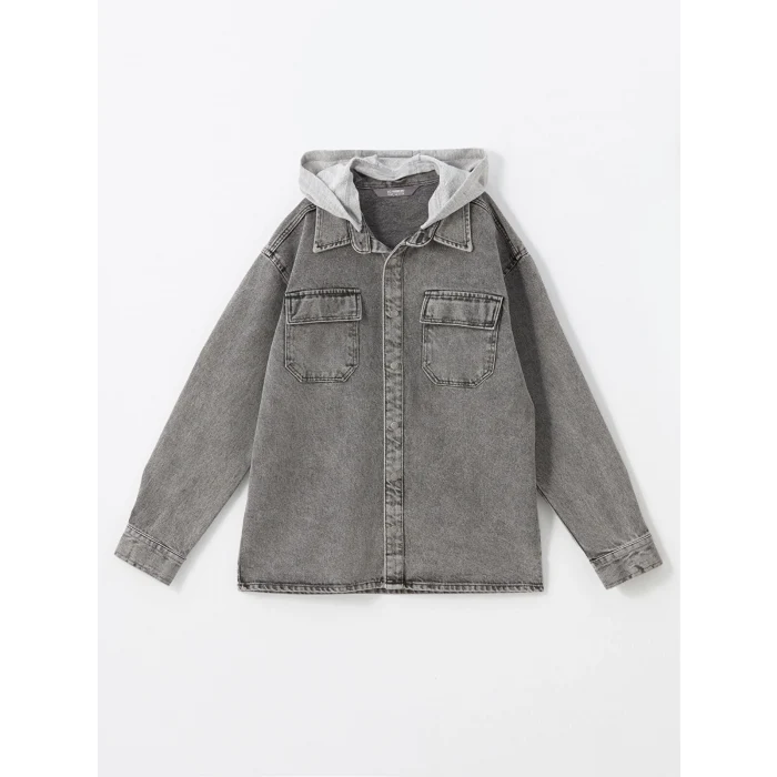 LCW Kids Siyah Rahat Kalıp Kapüşonlu Erkek Çocuk Jean Gömlek