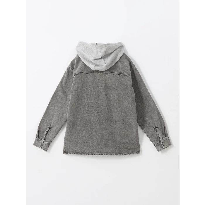 LCW Kids Siyah Rahat Kalıp Kapüşonlu Erkek Çocuk Jean Gömlek