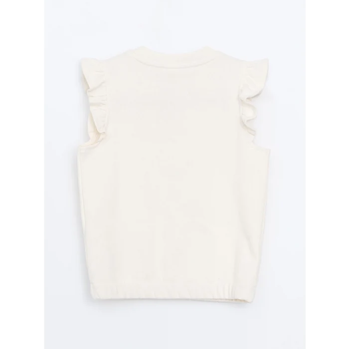 LCW Kids Ekru Bisiklet Yaka Baskılı Kız Çocuk Yelek