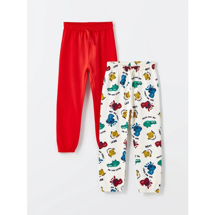 LCW Kids Bej Beli Lastikli Baskılı Erkek Çocuk Eşofman Alt 2li