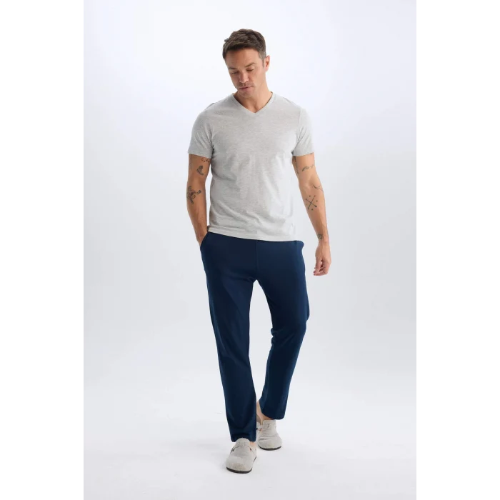 Defacto D7938 Gri %100 Pamuk Regular Fit V Yaka Pamuklu Basic Düz Kısa Kollu Tişört