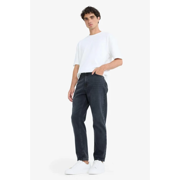 Defacto D8587AXNM40 Siyah %100 Pamuk 90s Slim Fit Dar Kalıp Yüksek Bel Dar Paça Jean Pantolon