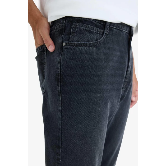 Defacto D8587AXNM40 Siyah %100 Pamuk 90s Slim Fit Dar Kalıp Yüksek Bel Dar Paça Jean Pantolon