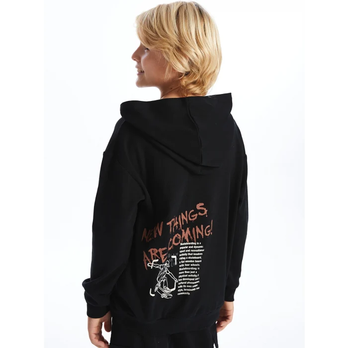 LCW Kids Siyah Oversize Kapüşonlu Erkek Çocuk Tişört